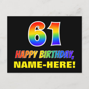 61st Birthday: Bold, Fun, Simple, Rainbow 61 Postcard