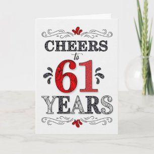 61st Birthday Cheers in Red White Black Pattern Card