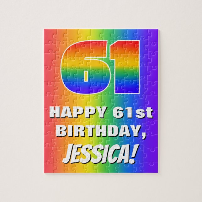 61st Birthday: Colourful, Fun Rainbow Pattern # 61 Jigsaw Puzzle (Vertical)