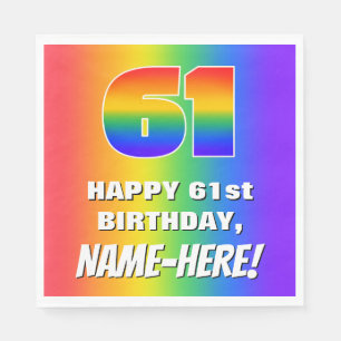 61st Birthday: Colourful, Fun Rainbow Pattern # 61 Napkin