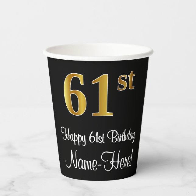 61st Birthday - Elegant Luxurious Faux Gold Look # Paper Cups (Back)