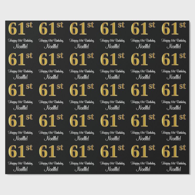 61st Birthday: Elegant Luxurious Faux Gold Look # Wrapping Paper (Flat)