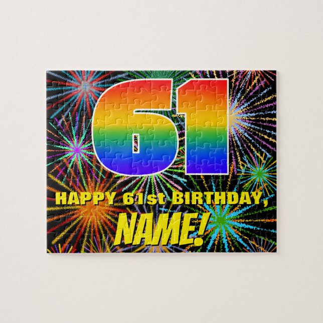 61st Birthday: Fun, Colourful Celebratory Firework Jigsaw Puzzle (Horizontal)
