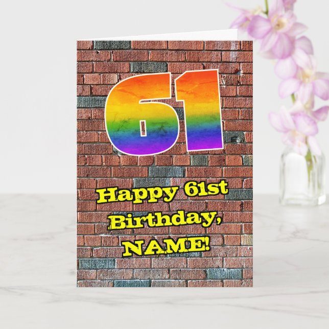 61st Birthday: Fun Graffiti-Inspired Rainbow 61 Card (Orchid)