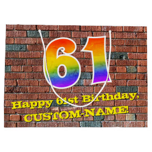 61st Birthday: Fun, Graffiti-Inspired Rainbow # 61 Large Gift Bag