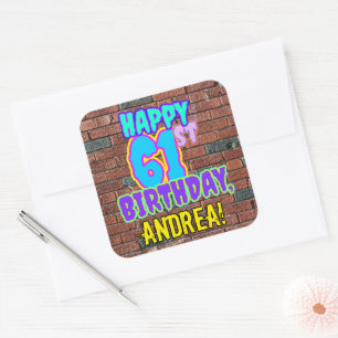 61st Birthday – Fun, Urban Graffiti Inspired Look Square Sticker