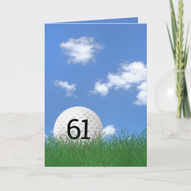 61st birthday, golf ball in grass card (Front)