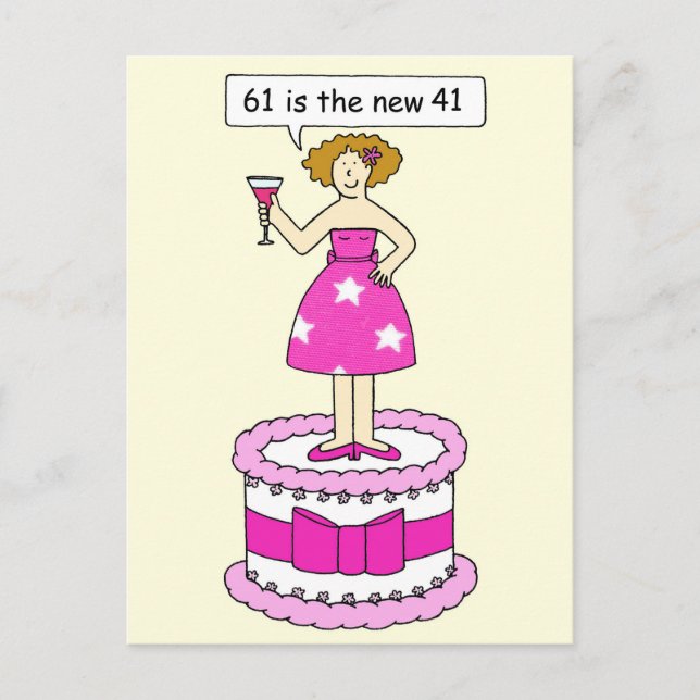 61st Birthday Humour for Her Lady on a Cake Postcard (Front)