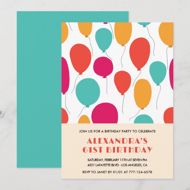 61st birthday invitations Balloons Colourful (Front/Back)