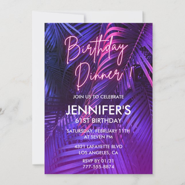 61st birthday invitations Pink Neon Tropical (Front)
