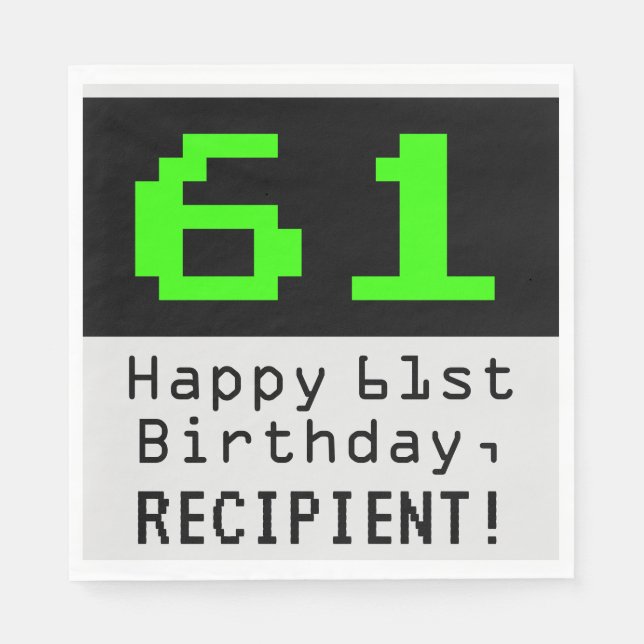 61st Birthday - Nerdy / Geeky Style "61" & Name Napkin (Front)
