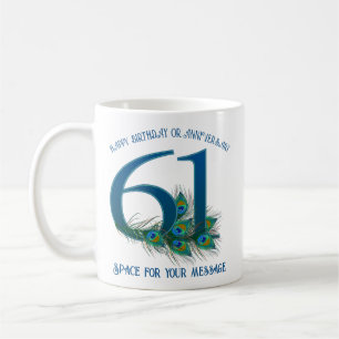 61st Birthday Or Anniversary Peacock Feather Coffee Mug
