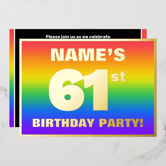 61st Birthday Party: Fun, Colorful Rainbow Pattern (Front/Back)