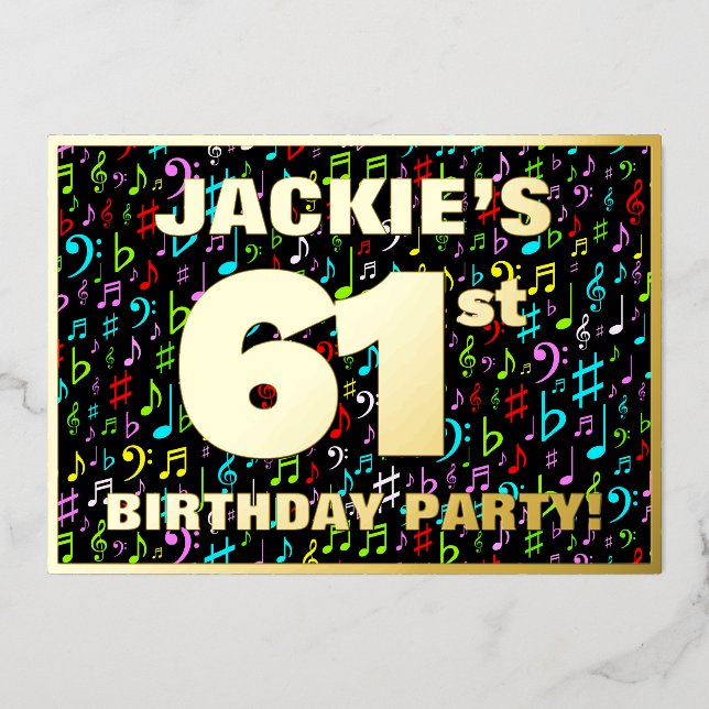 61st Birthday Party — Fun, Colourful Music Symbols (Front)