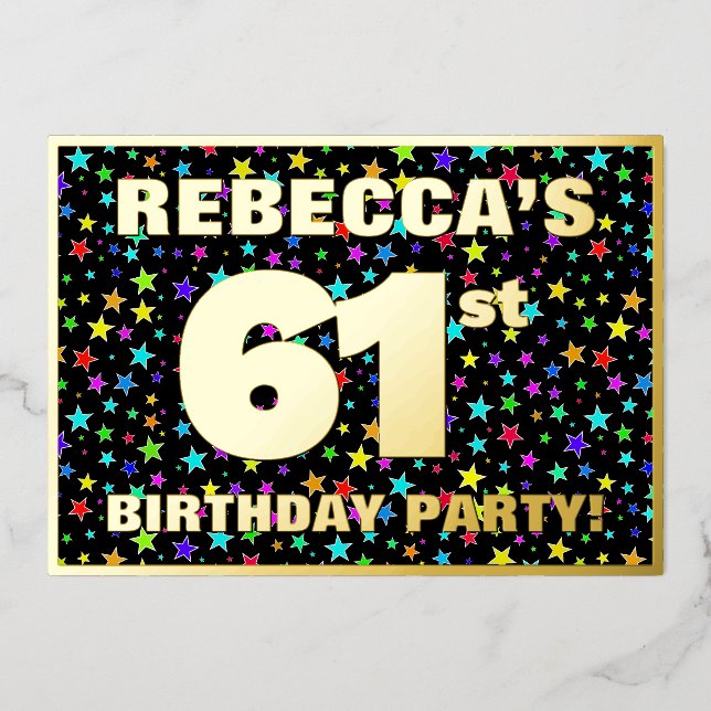 61st Birthday Party — Fun, Colourful Stars Pattern (Front)