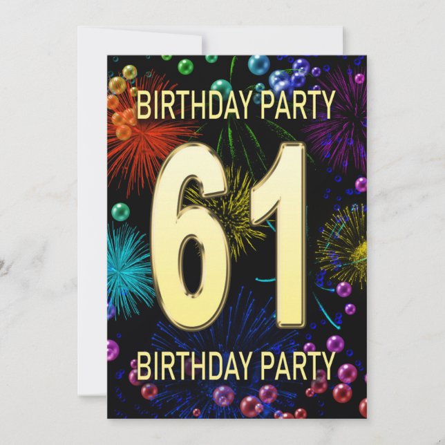 61st Birthday Party Invitation Fireworks Bubbles (Front)