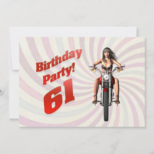 61st birthday party with a girl on a motorbike invitation