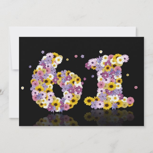 61st Birthday party, with flowered letters Invitation (Front)