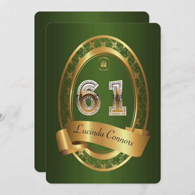 61st,birthday party woman man,elegant colour invitation (Front/Back)