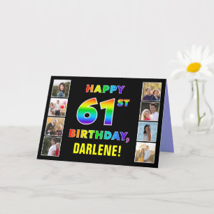 61st Birthday: Rainbow Text, Custom Photos & Name Card
