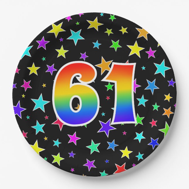 61st Event: Bold, Fun, Colourful Rainbow 61 Paper Plate (Front)