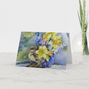 6296 Daffodils in Bird Planter Birthday Card