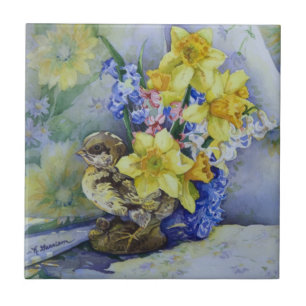 6296 Daffodils in Bird Planter Ceramic Tile