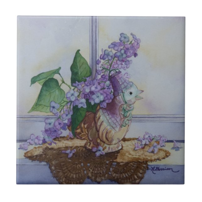 6298 Lilacs in Bird Vase Tile (Front)