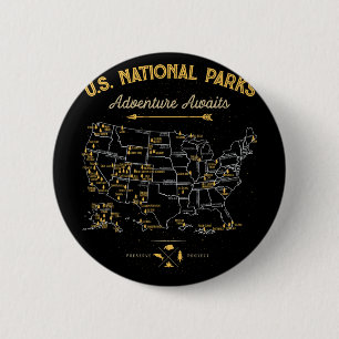 62 National Parks Map Gifts Us Park Vintage Campin 6 Cm Round Badge