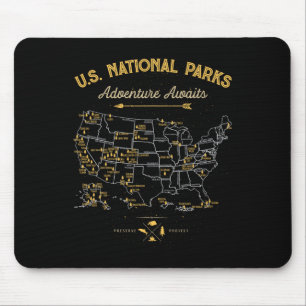 62 National Parks Map Gifts Us Park Vintage Campin Mouse Pad