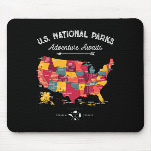 62 National Parks Map Gifts Us Park Vintage Campin Mouse Pad