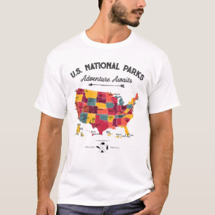 62 National Parks Map Gifts US Park Vintage Campin T-Shirt