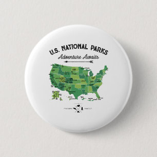 62 National Parks Map Us Park Vintage Camping Hiki 6 Cm Round Badge