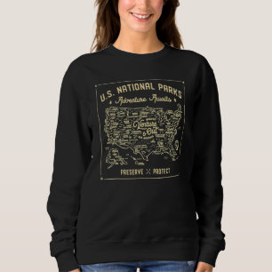 62 National Parks Map Us Park Vintage Camping Hiki Sweatshirt