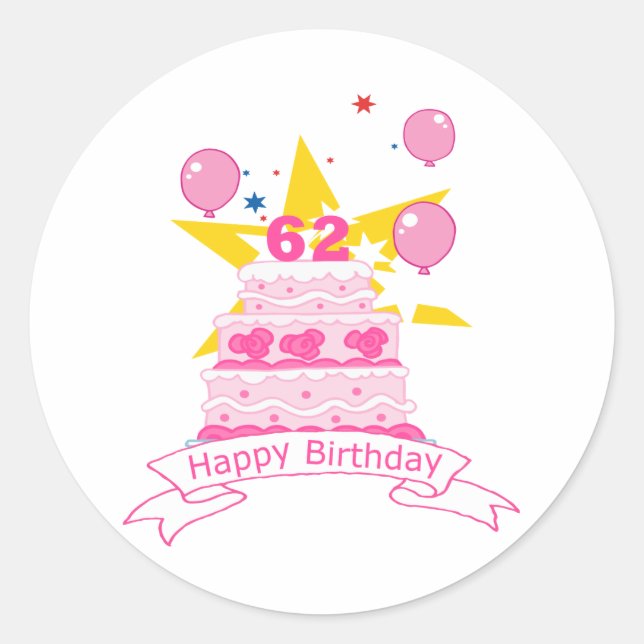 62 Year Old Birthday Cake Classic Round Sticker (Front)