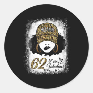 62 Years Old Fabulous Melanin Girl Leopard 62th Bi Classic Round Sticker