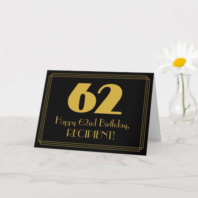 62nd Birthday: Art Deco Inspired Look "62" & Name Card (Small Plant)
