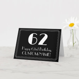 62nd Birthday ~ Art Deco Inspired Look "62", Name Card