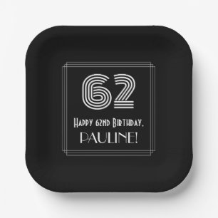 62nd Birthday — Art Deco Inspired Look “62” Paper Plate