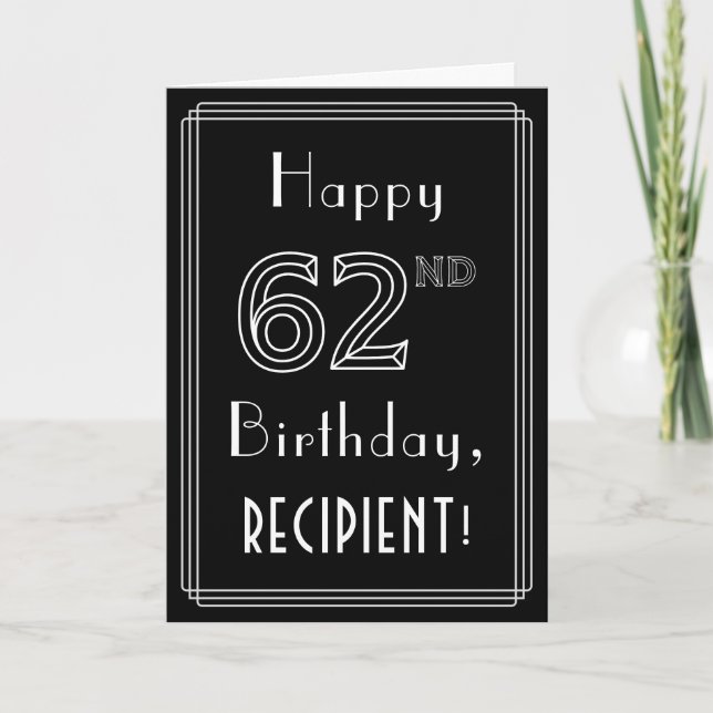 62nd Birthday: Art Deco Style # 62 & Custom Name Card (Front)