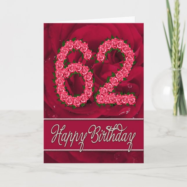 62nd birthday card with roses and leaves (Front)