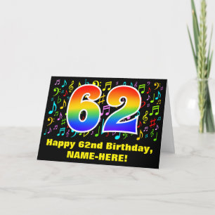 62nd Birthday: Colorful Music Symbols & Rainbow 62 Card