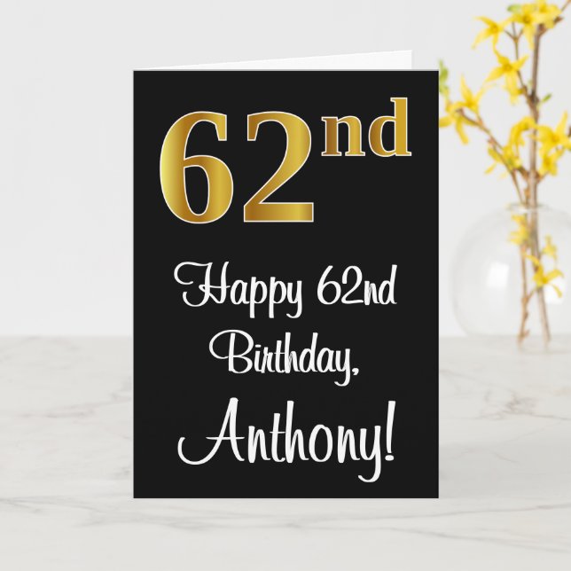 62nd Birthday ~ Elegant Luxurious Faux Gold Look # Card (Yellow Flower)