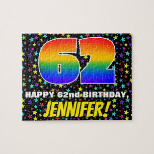 62nd Birthday — Fun, Colourful Star Field Pattern Jigsaw Puzzle