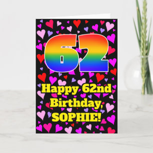 62nd Birthday: Loving Hearts Pattern, Rainbow # 62 Card