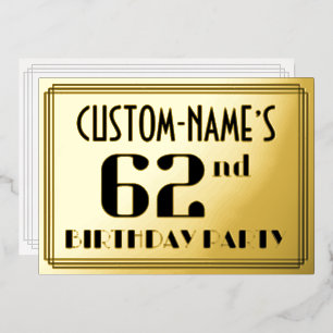 62nd Birthday Party: Art Deco Look “62” and Name