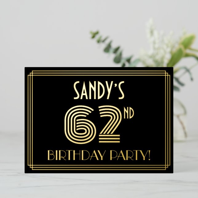 62nd Birthday Party — Art Deco Style “62” + Name (Standing Front)
