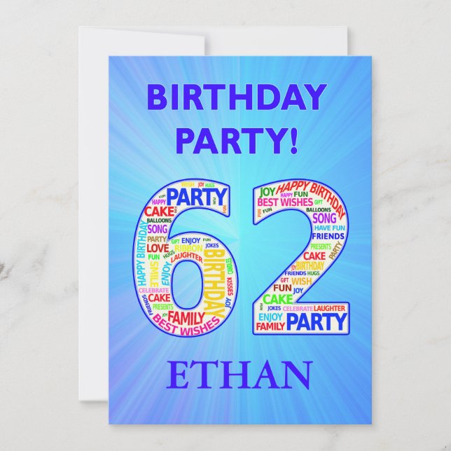 62nd Birthday Party Invitation Add a Name (Front)