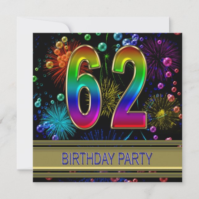 62nd Birthday party Invitation with bubbles (Front)