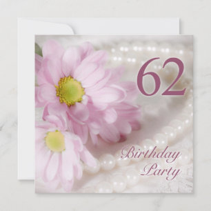62nd Birthday party invitation with daisies